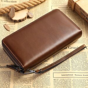 Brown  leather long zipper wallet
