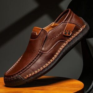 Brown leather loafers