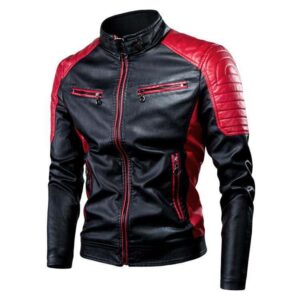 Leather biker jacket for men
